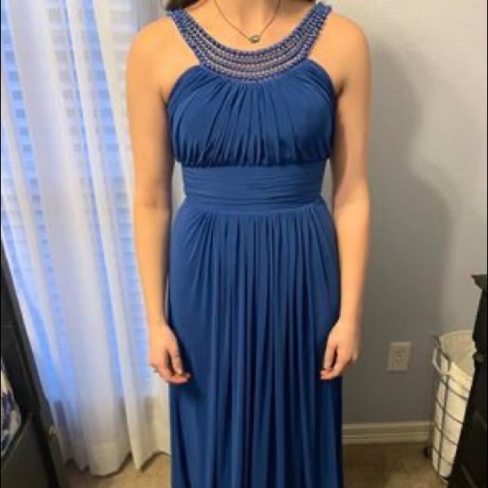Blue formal Dress w Beaded neckline